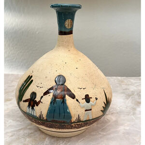 Vtg Mexican Tonala Hand Painted Ceramic Pottery Vase Folk Art-Mother Child 11.5"
